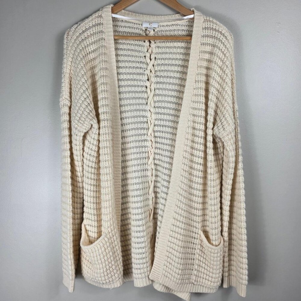 Charming Charlie Ivory Crochet Rope Back Detail Cardigan Sweater